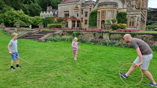 Family playing Victorian games on the Croquet Lawn at Tyntesfield
